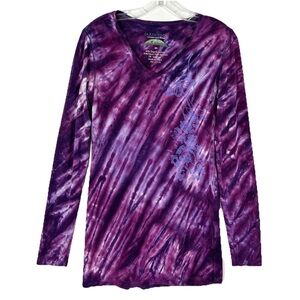 Earth Yoga Long Sleeve Organic Cotton Bamboo Blend Tee M Tie Dye Butterfly